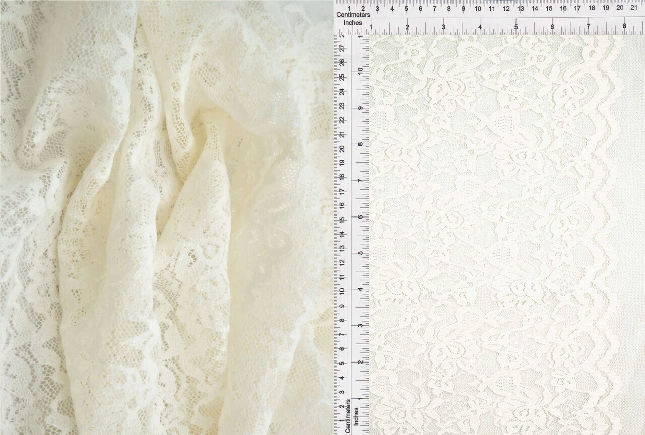 1 Yard Floral Double Border Lace Fabric 57/58″ Wide Nylon Spandex Blend